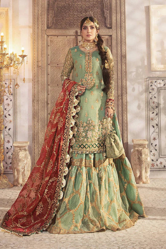 Unstitched EMBROIDERED - Coral in Sea green (BD-2303)-VM367