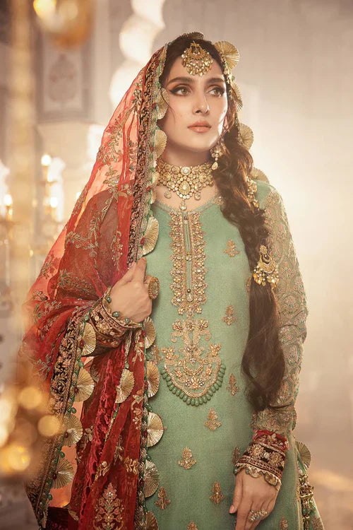 Unstitched EMBROIDERED - Coral in Sea green (BD-2303)-VM367