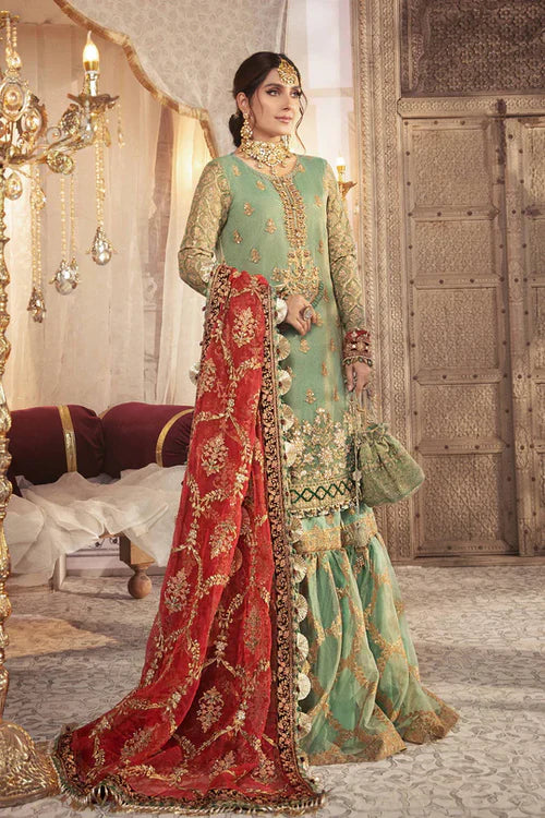 Unstitched EMBROIDERED - Coral in Sea green (BD-2303)-VM367