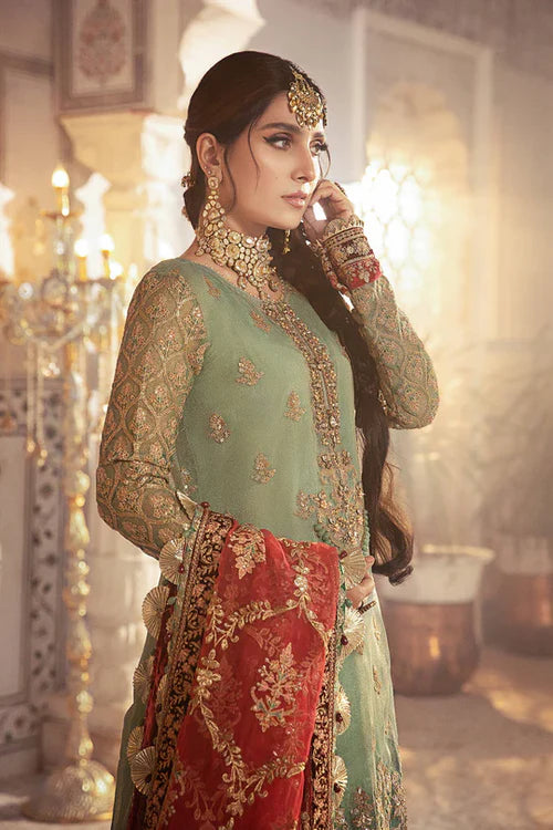 Unstitched EMBROIDERED - Coral in Sea green (BD-2303)-VM367