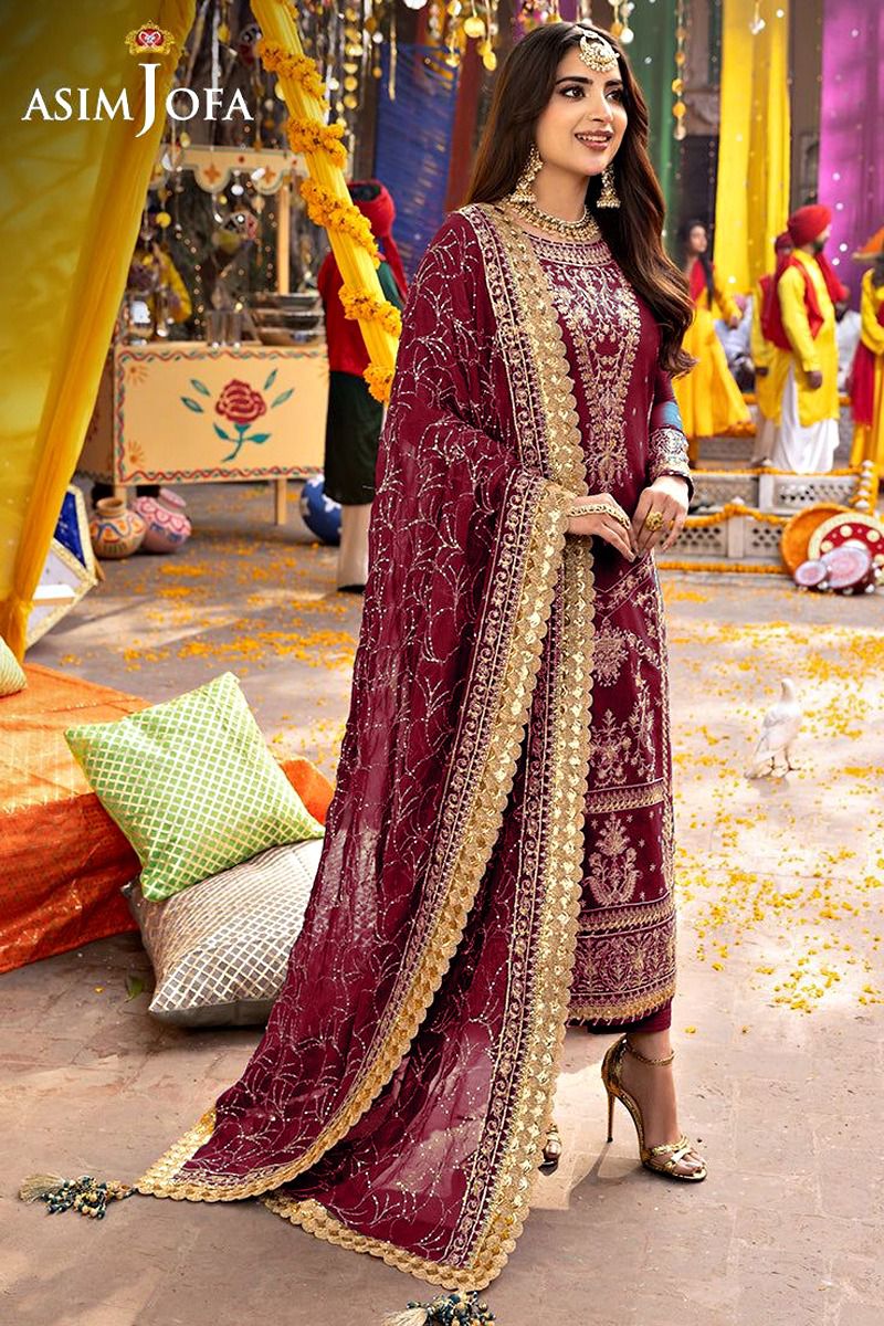 3PC UNSTITCHED-LUXURY WEDDING EMBROIDERED CHIFFON-VM381
