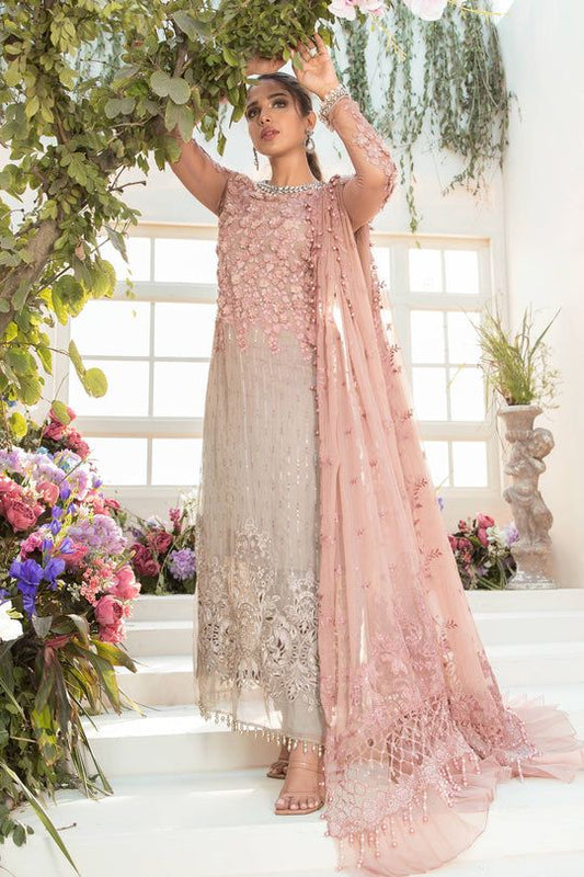 Unstitched Embroidered- Coffee & Ash Pink-VM372