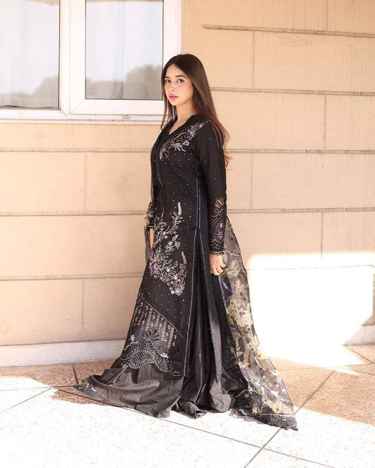 Unstitched Embroidered Silk Suit -VM369