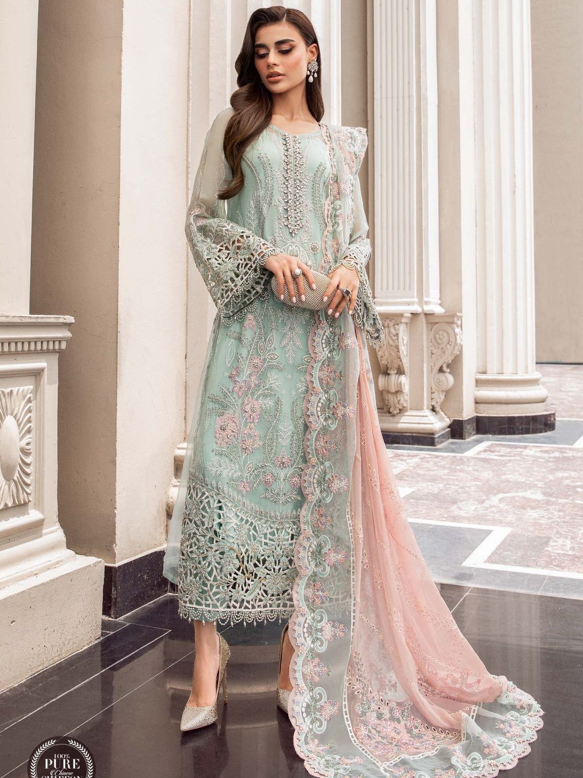 Unstitched Chiffon Mint Green-VM375