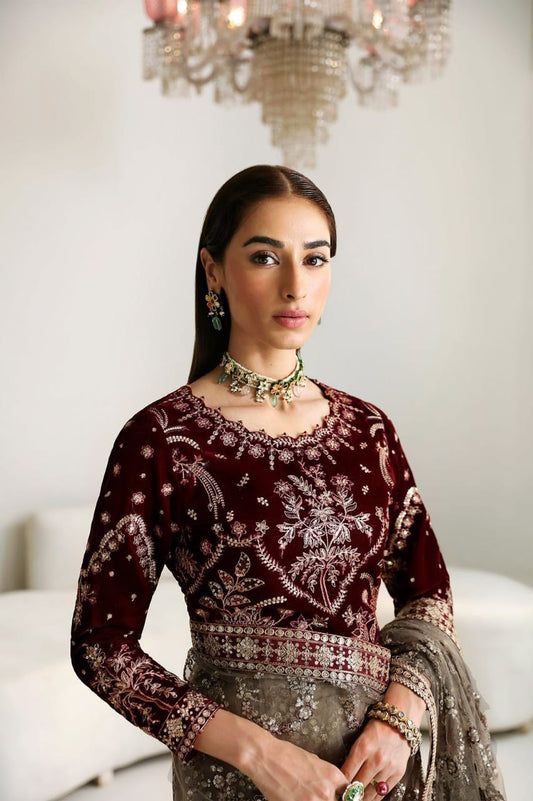 Embroidered Velvet Saree-VM379
