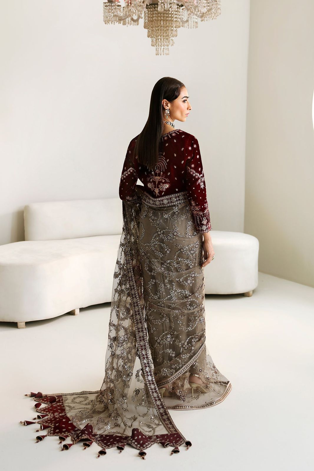 Embroidered Velvet Saree-VM379