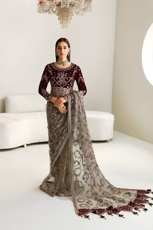 Embroidered Velvet Saree-VM379