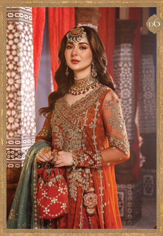 Unstitched MBROIDERED Burnt Orange, Fuchsia Pink-VM377