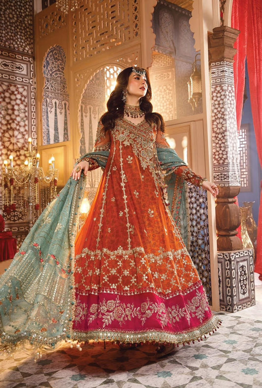 Unstitched MBROIDERED Burnt Orange, Fuchsia Pink-VM377